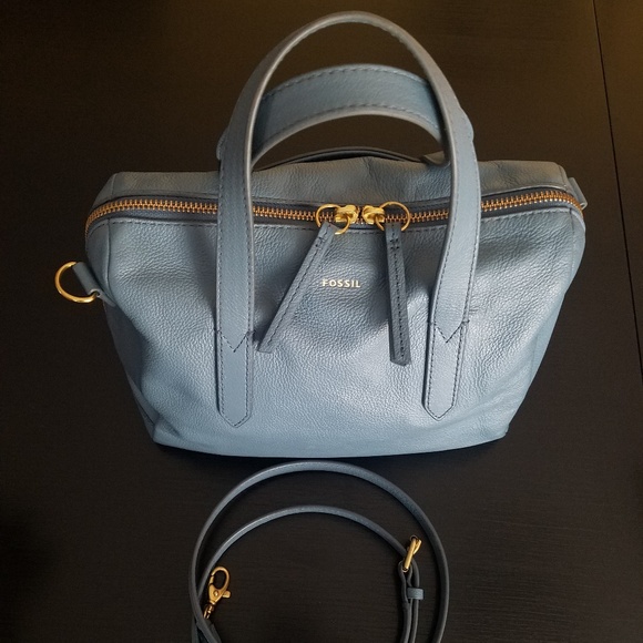 Fossil Handbags - Fossil blue leather satchel crossbody